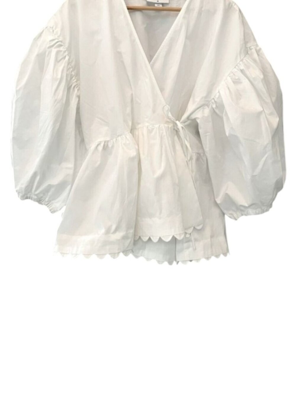 Kika Vargas 3XL Target White Puff Sleeve Wrap Scallop Edge Blouse Summer Cotton